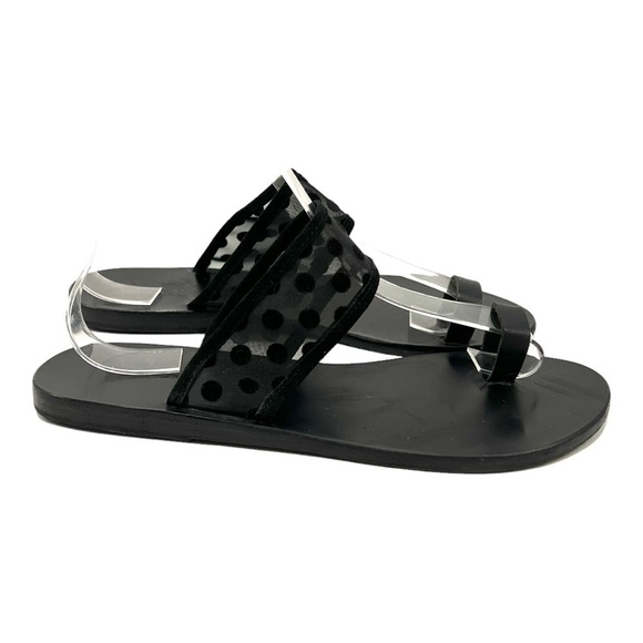 Ancient Greek Sandals Shoes - Ancient Greek Sandals Black Leather Sheer Polka Dot Toe Loop Slide Sandals 38